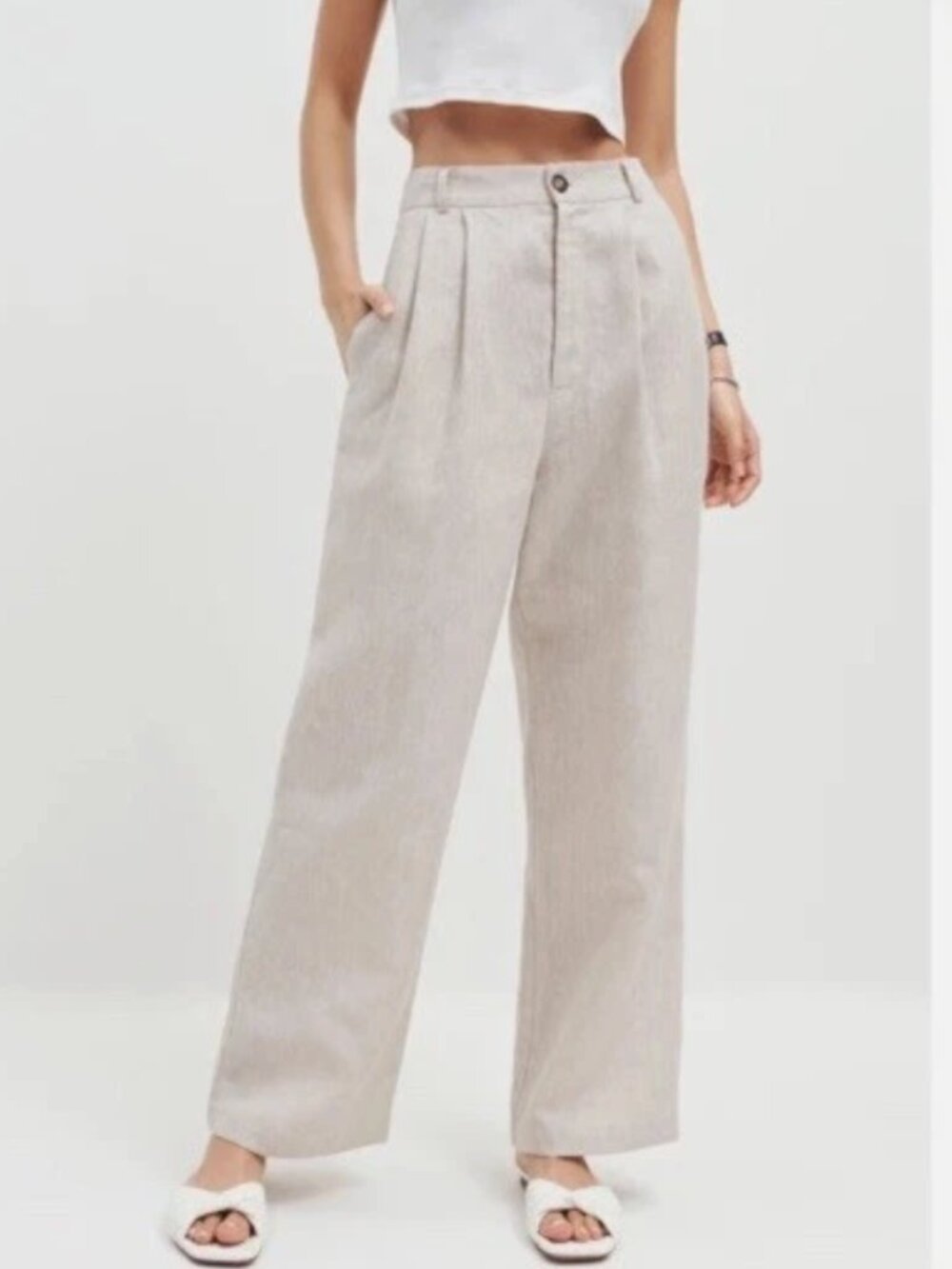 Reformation Mason Pants khaki tan wide leg trousers 12